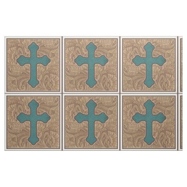 Western Kor-teal/brun bladstruktur 9 tum Tyg (Fat Quarter)