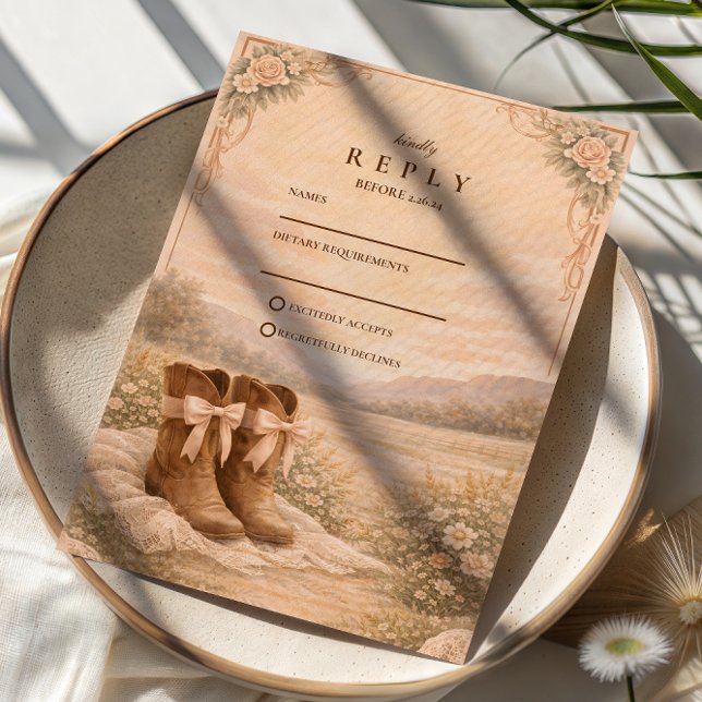 Western Lace Cowboy Boots Wedding OSA Kort (Skapare uppladdad)