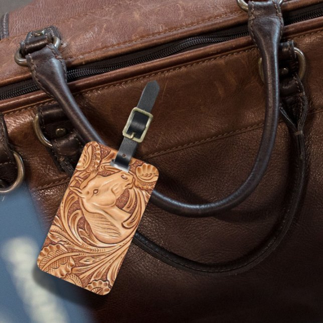 western land läderhäst av rostfritt skinn bagagebricka (rustic western country leather equestrian horse luggage tag)