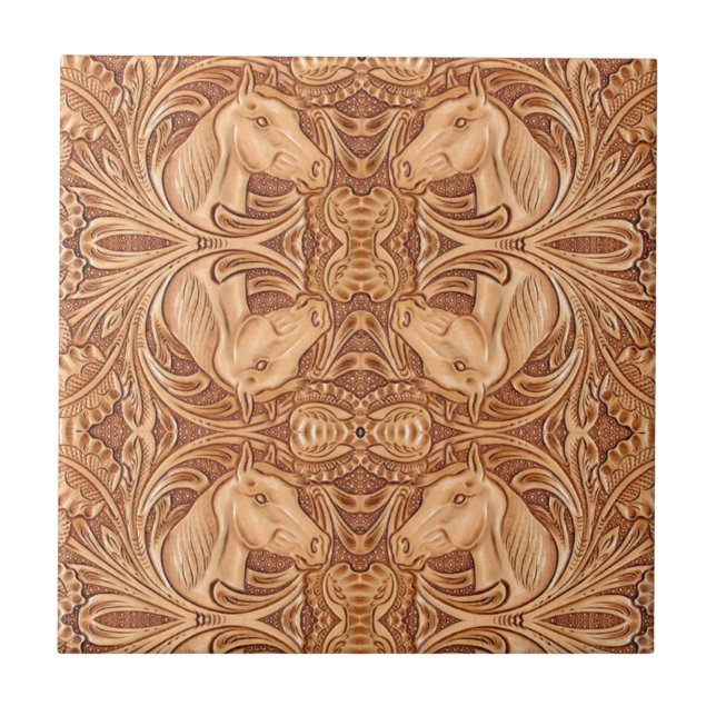 western land läderhäst av rostfritt skinn kakelplatta (Framsidan)