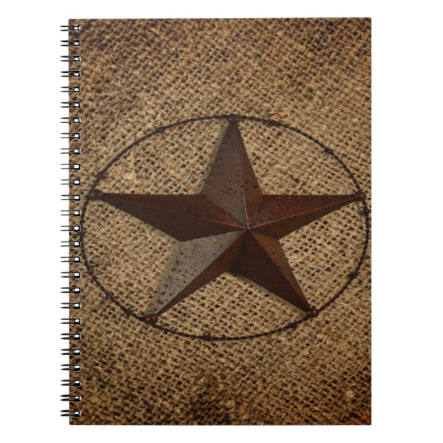 Western Land Rustic Burlap Primitive Texas Star Anteckningsbok (Framsidan)