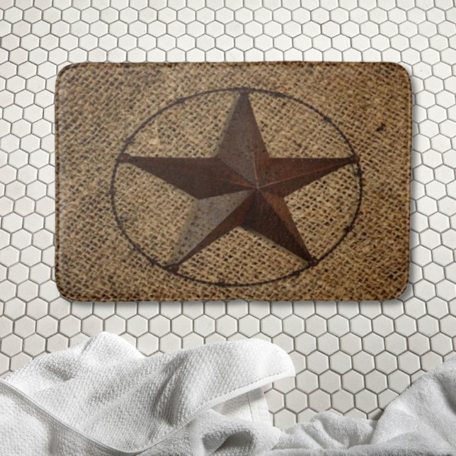 Western Land Rustic Burlap Primitive Texas Star Badrumsmatta (Western Country Rustic Burlap Primitive Texas Star Bath Mat)