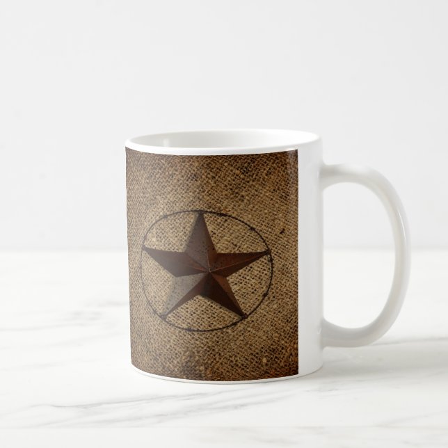 Western Land Rustic Burlap Primitive Texas Star Kaffemugg (Höger)