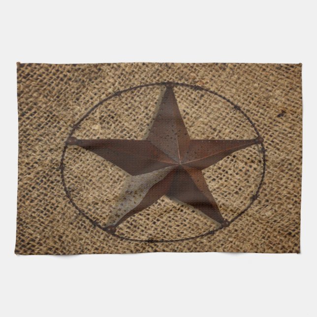 Western Land Rustic Burlap Primitive Texas Star Kökshandduk (Horisontell)