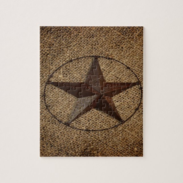 Western Land Rustic Burlap Primitive Texas Star Pussel (Vertikal)