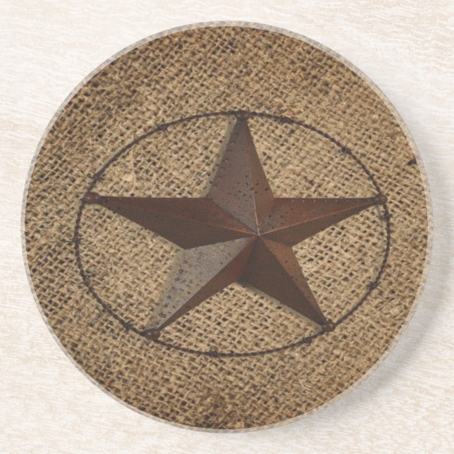 Western Land Rustic Burlap Primitive Texas Star Underlägg Sandsten (Framsidan)