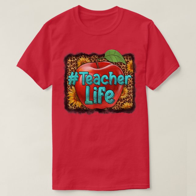 Western lärare Leopard Cowhide Teacher Life Sunfl T Shirt (Design framsida)