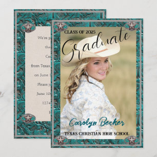 Western Leathe Cowgirl Photo Studenten-inbjudan Tack Kort