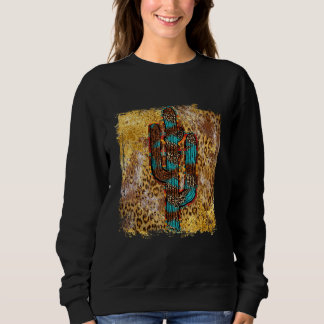Western Leopard Cheetha Serape Cow Cactus Turquois T Shirt