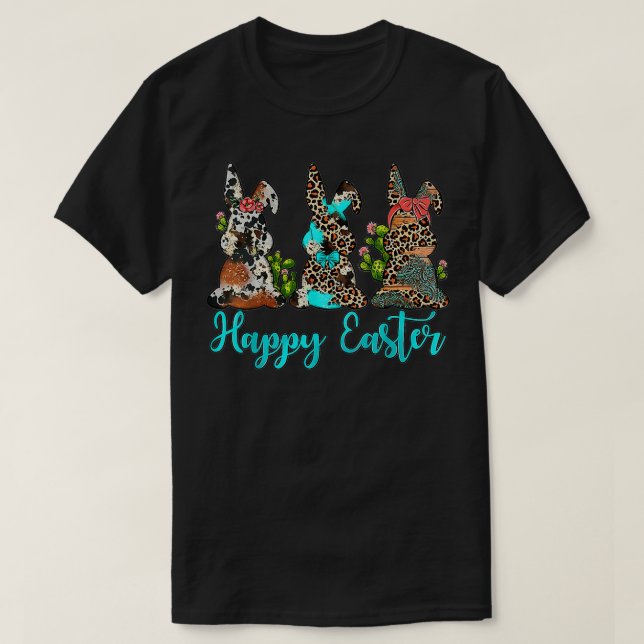 Western Leopard Cowhide Turquise Bunnies Glad Ea T Shirt (Design framsida)