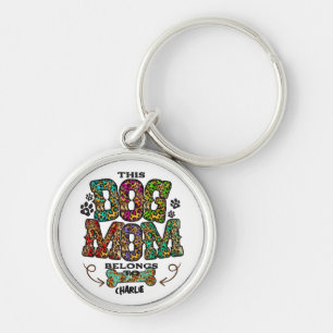 Western Leopard Patch Mönster Hund Mamma Bone Pet Rund Silverfärgad Nyckelring