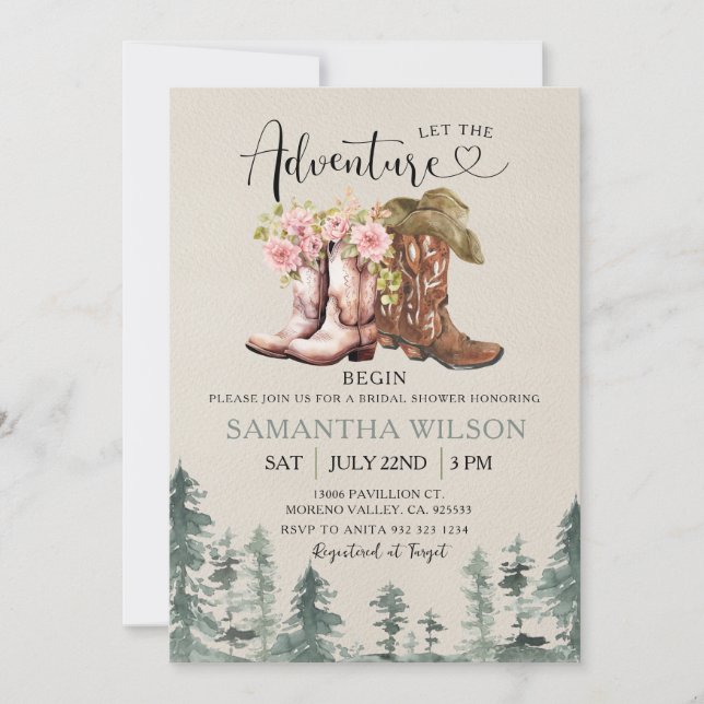 Western Let the Adventure Begin Bridal Shower Inbjudningar (Framsida)