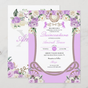 Western Lila Charro Cowgirl Quinceañera Inbjudningar