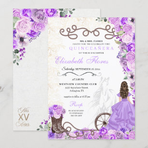Western Lila Princess Blommigt Charra Quinceañera Inbjudningar