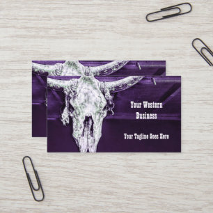 Western Lila White Rustic Bull Cow Skull Barn Visitkort