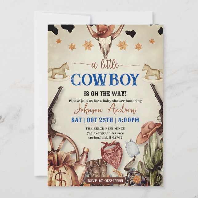 Western, lilla CowBoy Baby Shower Inbjudningar (Framsida)
