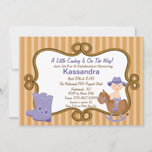 Western lite Cowgirlbaby showerinbjudan Inbjudningar (Framsida)