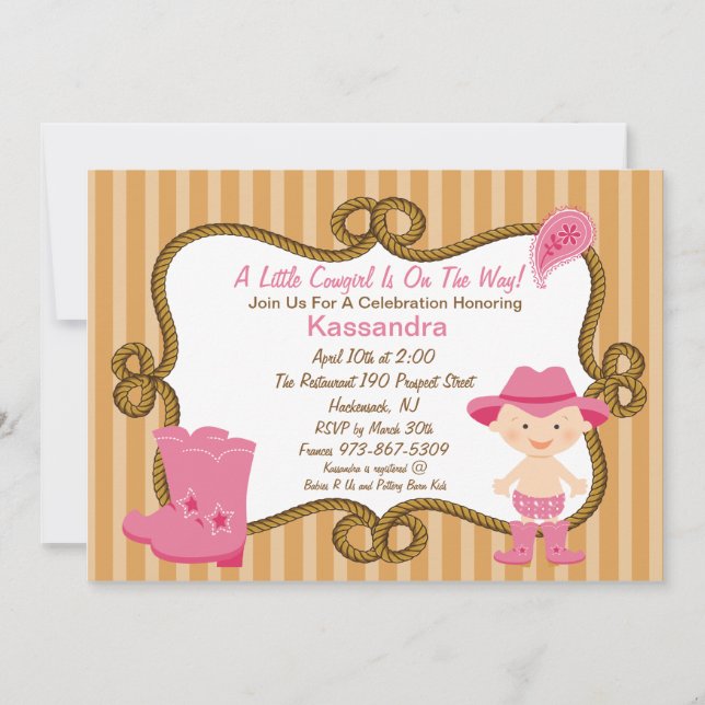 Western lite Cowgirlbaby showerinbjudan Inbjudningar (Framsida)