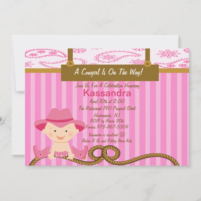 Western lite Cowgirlbaby showerinbjudan Inbjudningar (Framsida)