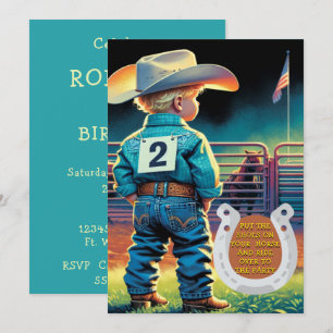 Western Little Cowboy 2:a födelsedagsrodeo-Anpassn Inbjudningar