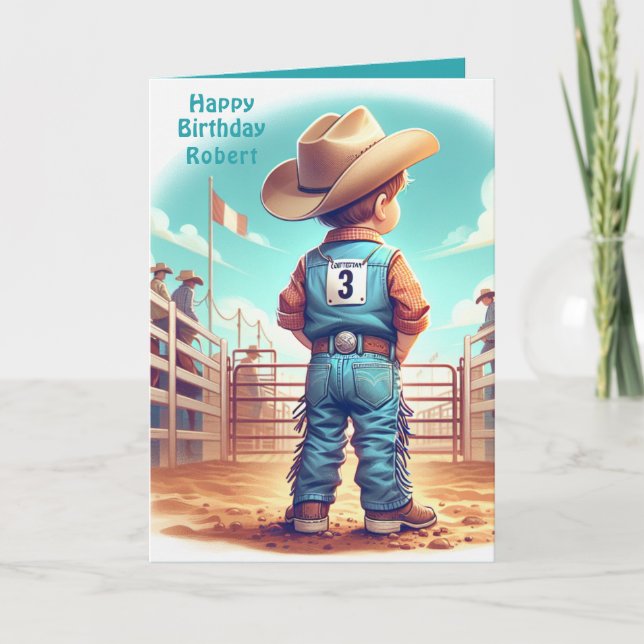 Western Little Cowboy 3rd Birthday Rodeo Anpassnin Kort (Framsida)