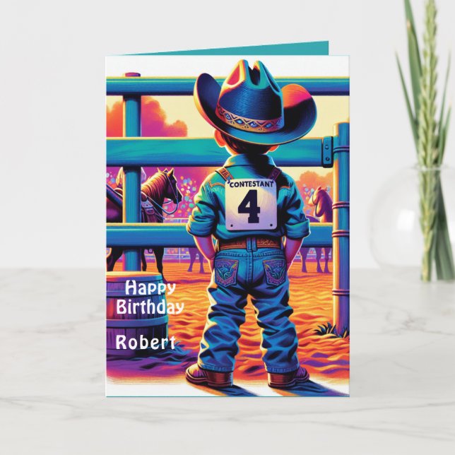 Western Little Cowboy 4-års rodeo anpassad   Kort (Framsida)