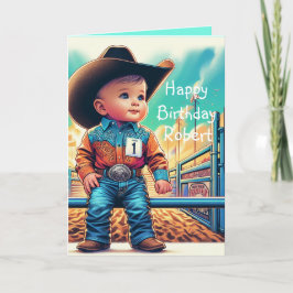 Western Little Cowboy First Birthday Rodeo Anpassn Kort