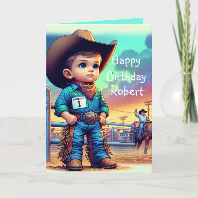 Western Little Cowboy First Birthday Rodeo Anpassn Kort (Framsida)