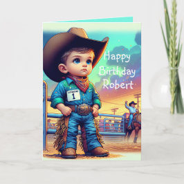 Western Little Cowboy First Birthday Rodeo Anpassn Kort