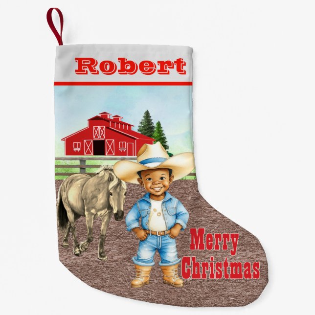 Western Little Cowboy med Horse och Barn Liten Julstrumpa (Framsidan)