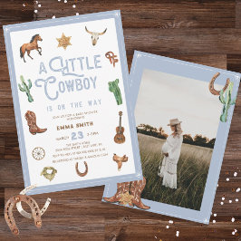 Western Little Cowboy Photo Pojke Shower Inbjudningar