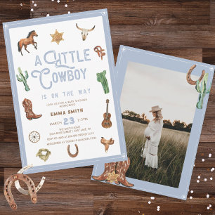 Western Little Cowboy Photo Pojke Shower Inbjudningar
