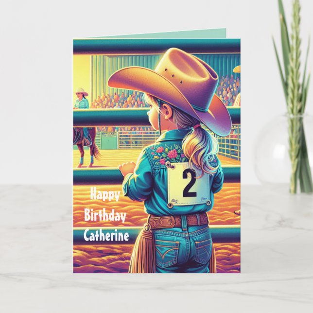 Western Little Cowgirl 2:a Birthday Rodeo Anpassni Kort (Framsida)
