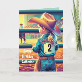 Western Little Cowgirl 2:a Birthday Rodeo Anpassni Kort