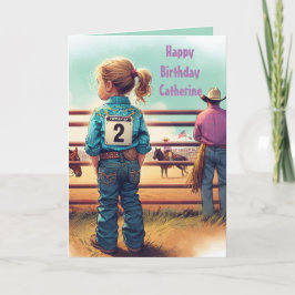 Western Little Cowgirl 2:a Birthday Rodeo Anpassni Kort