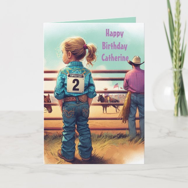 Western Little Cowgirl 2:a Birthday Rodeo Anpassni Kort (Framsida)
