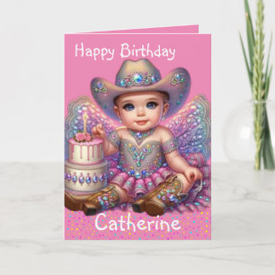 Western Little Cowgirl First Birthday Anpassningsb Kort