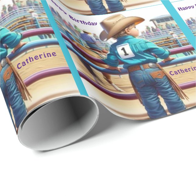 Western Little Cowgirl First Birthday Rodeo Anpass Presentpapper (Rullad Hörn)