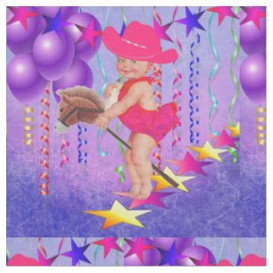 Western Little Cowgirl On Stick Horse Fabric 4,5 t Tyg