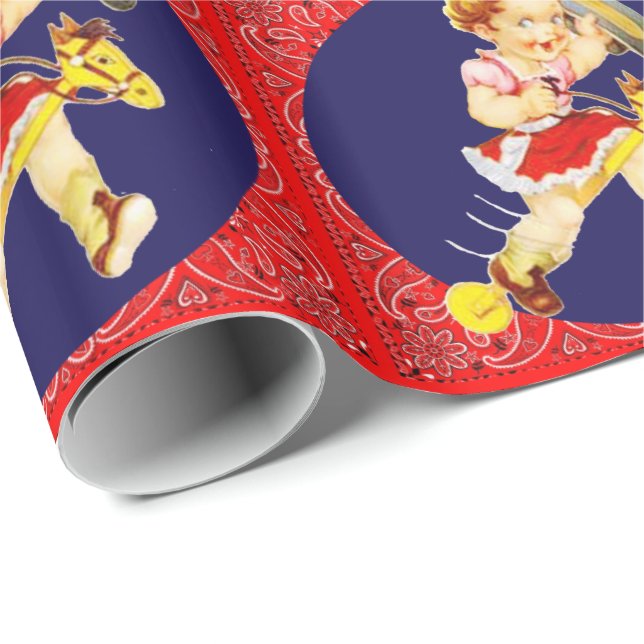 Western Little Cowgirl On Stick Horse Gift Wrap Presentpapper (Rullad Hörn)