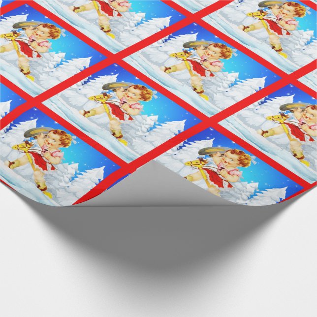 Western Little Cowgirl On Stick Horse Winter Scene Presentpapper (Hörn)