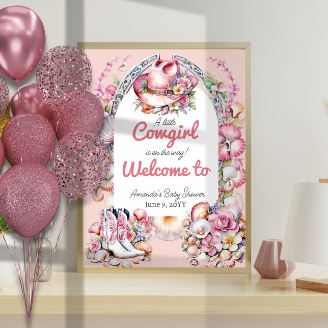 Western Little Cowgirl Rosa Coastal Baby Shower Poster (Skapare uppladdad)