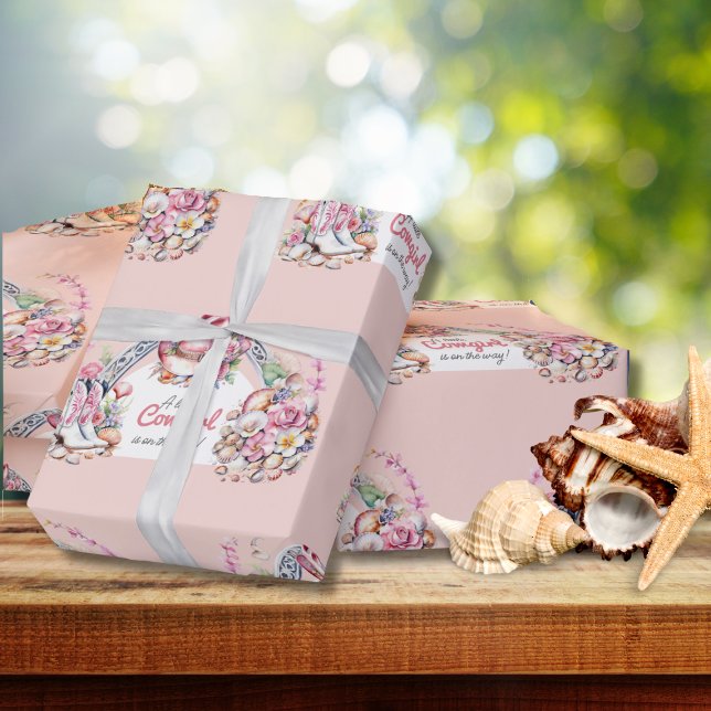 Western Little Cowgirl Rosa Coastal Baby Shower Presentpapper (Skapare uppladdad)