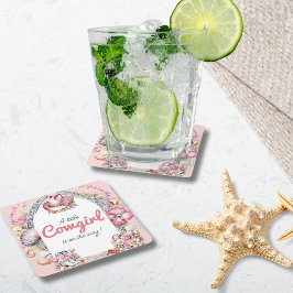 Western Little Cowgirl Rosa Coastal Baby Shower Underlägg Papper Kvadrat