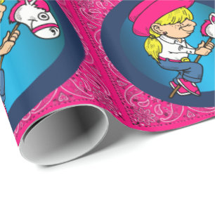 Western Little Tecknad Cowgirl On Stick Horse Presentpapper