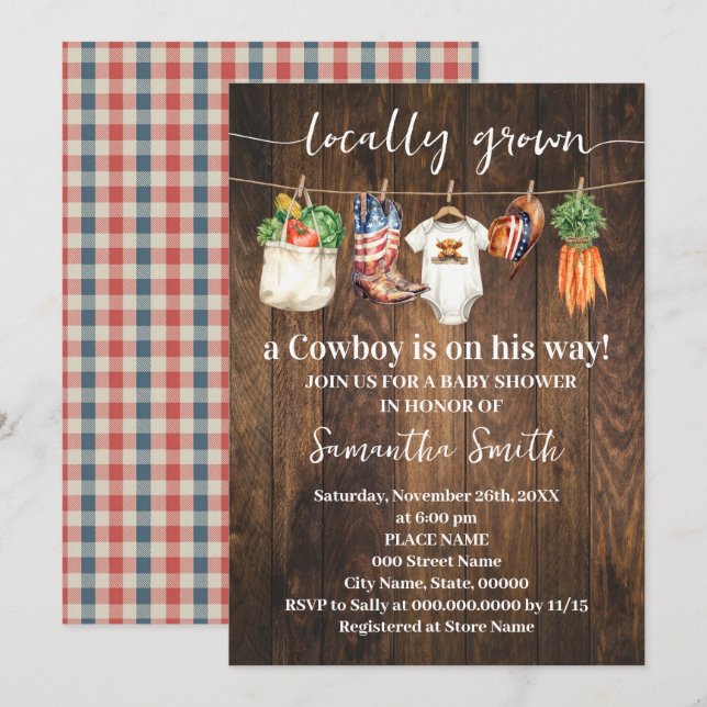 Western Locally Grown Patriotic Baby Shower Inbjudningar (Fram/baksida)