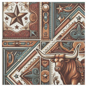 Western Longhorn Steer Brown och Teal Tyg