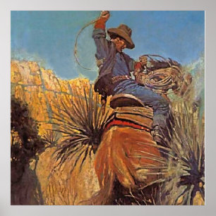 Western målning "Horse Jumping from Snake" Poster