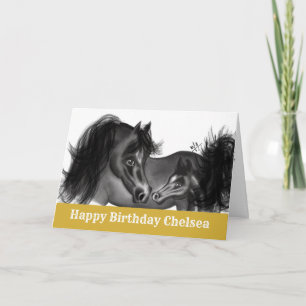 Western Mare Filly Charcol Teckning Grattis på föd Kort