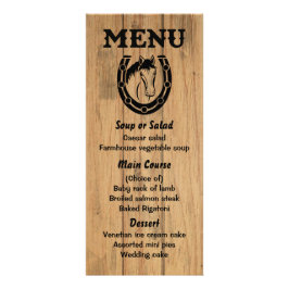 Western Menu Horse Brown Wood Landsbyggsbröllop Reklamkort